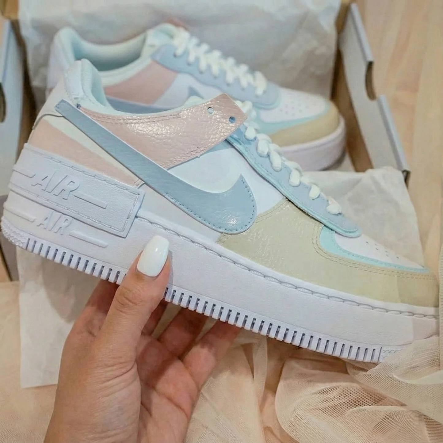 Sweet Pastel Baby Blue Pink Beige Custom AF 1s Shoes