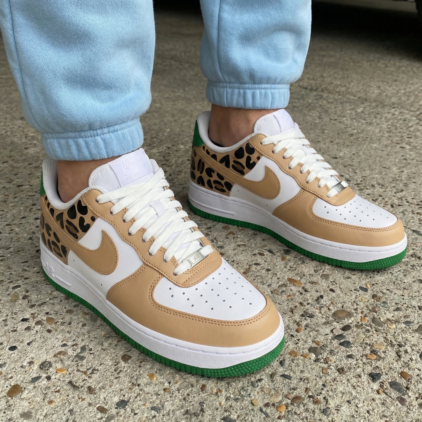 Tan Green Leopard Print Custom AF 1s Shoes
