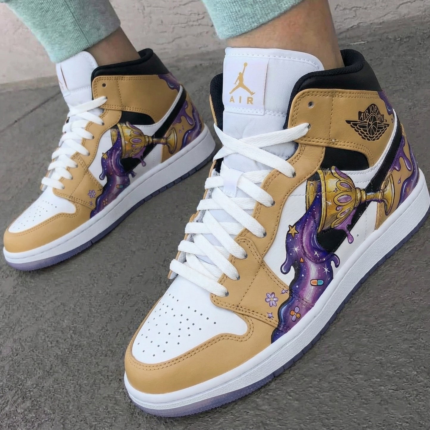 Tan Purple Goblet Pattern Custom AJ 1s Shoes