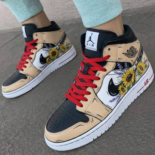 Tan Sunflower Custom AJ 1s Shoes
