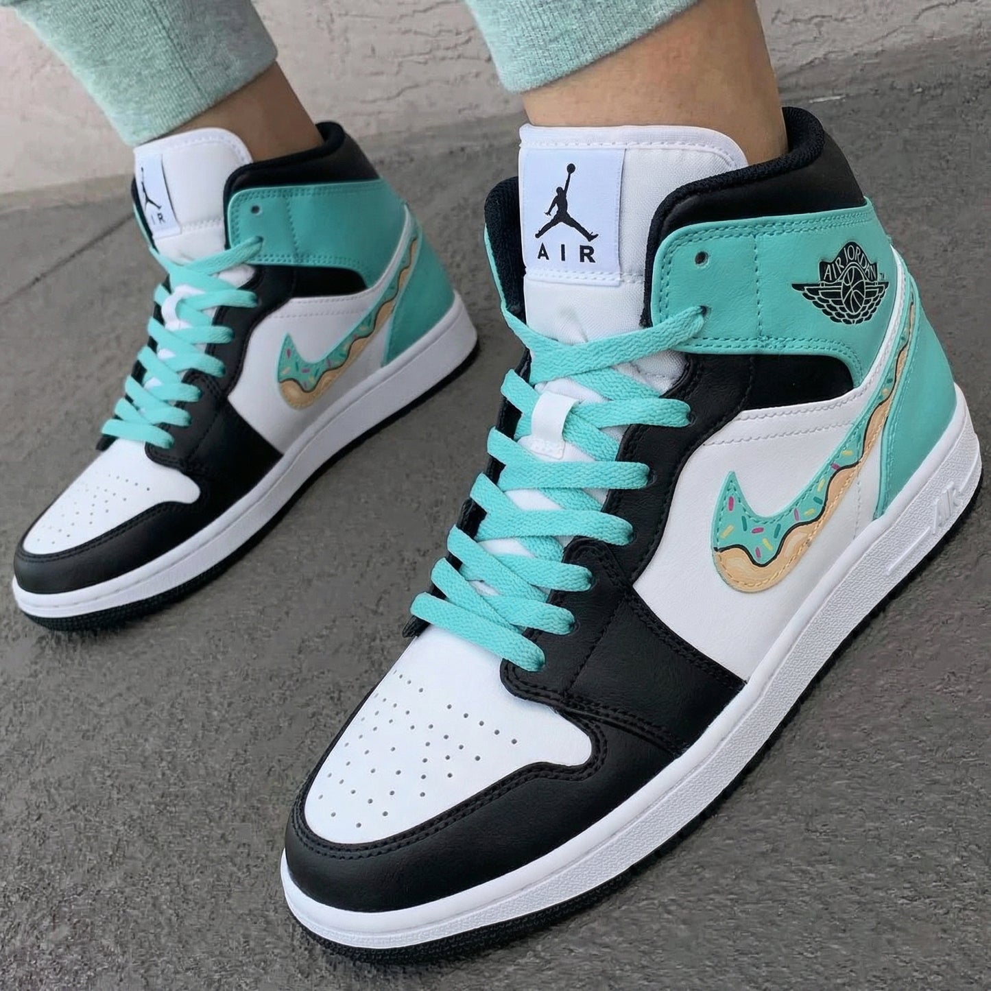 Teal Black Donut Custom AJ 1s Shoes