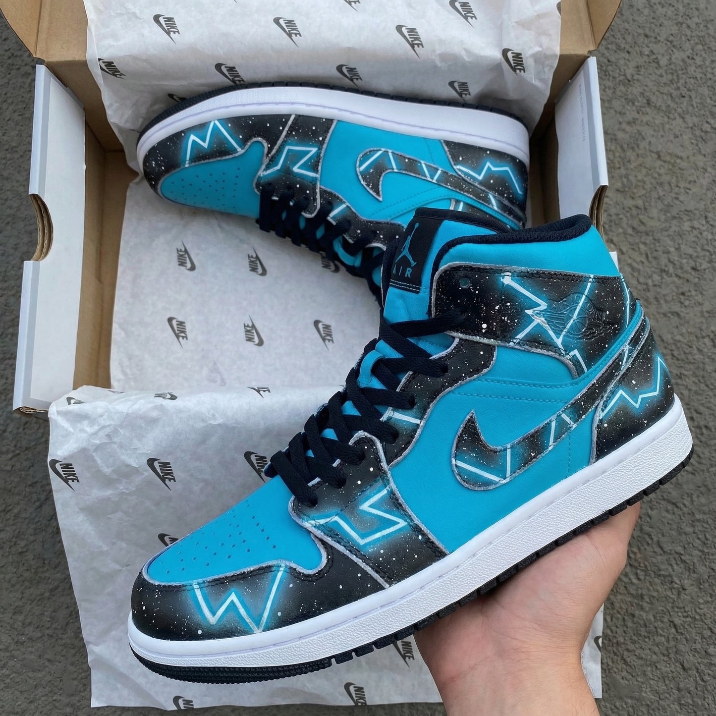 Teal Black Star - Pattern Custom AJ 1s Shoes