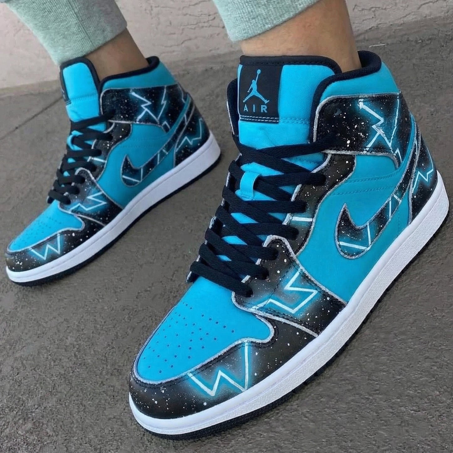 Teal Black Star - Pattern Custom AJ 1s Shoes