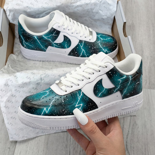 Teal Galaxy Lightning Custom AF 1s Shoes