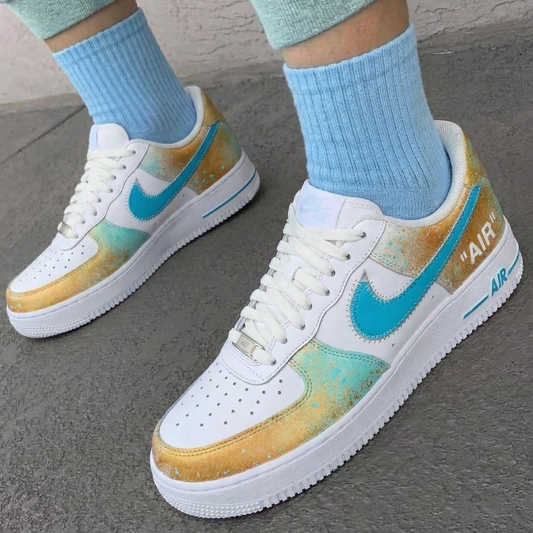 Teal Gold Custom AF 1s Shoes