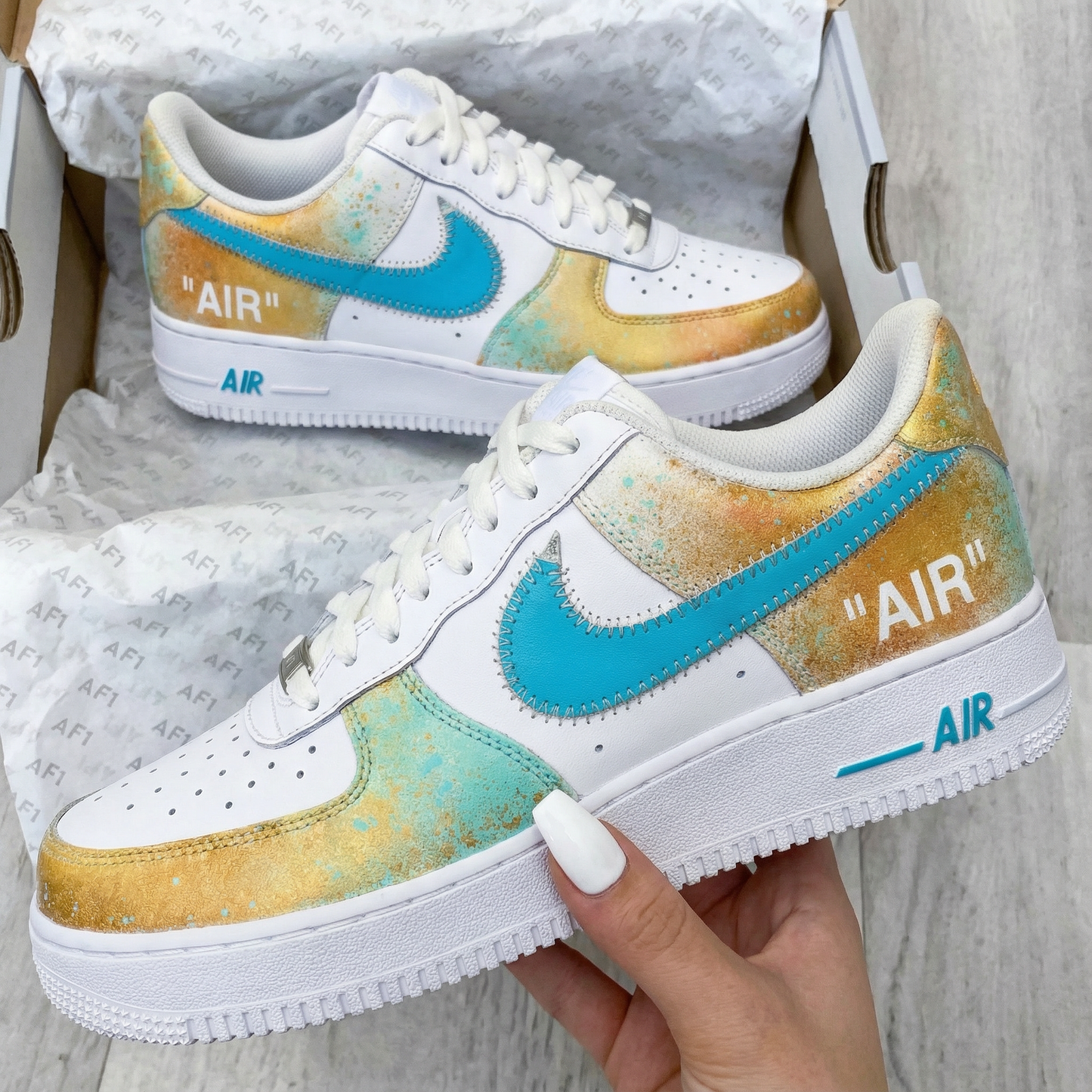 Teal Gold Custom AF 1s Shoes