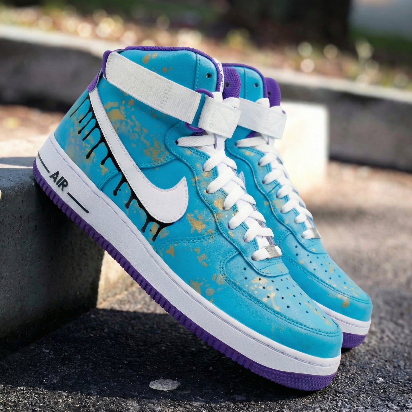 Teal Gold Splatter Custom AF 1s Shoes