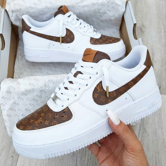Timeless Elegant Brown LV Pattern Custom AF 1s Shoes