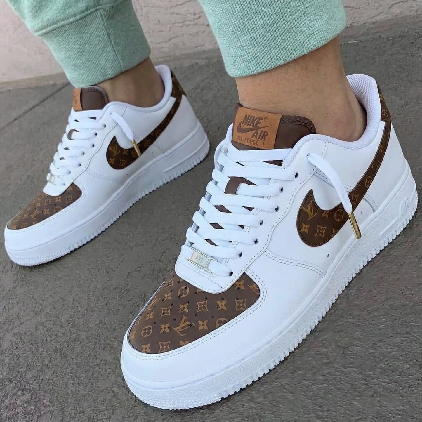 Timeless Elegant Brown LV Pattern Custom AF 1s Shoes