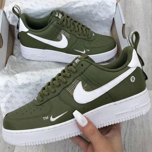 Timeless Medium Olive White Custom AF 1s Shoes