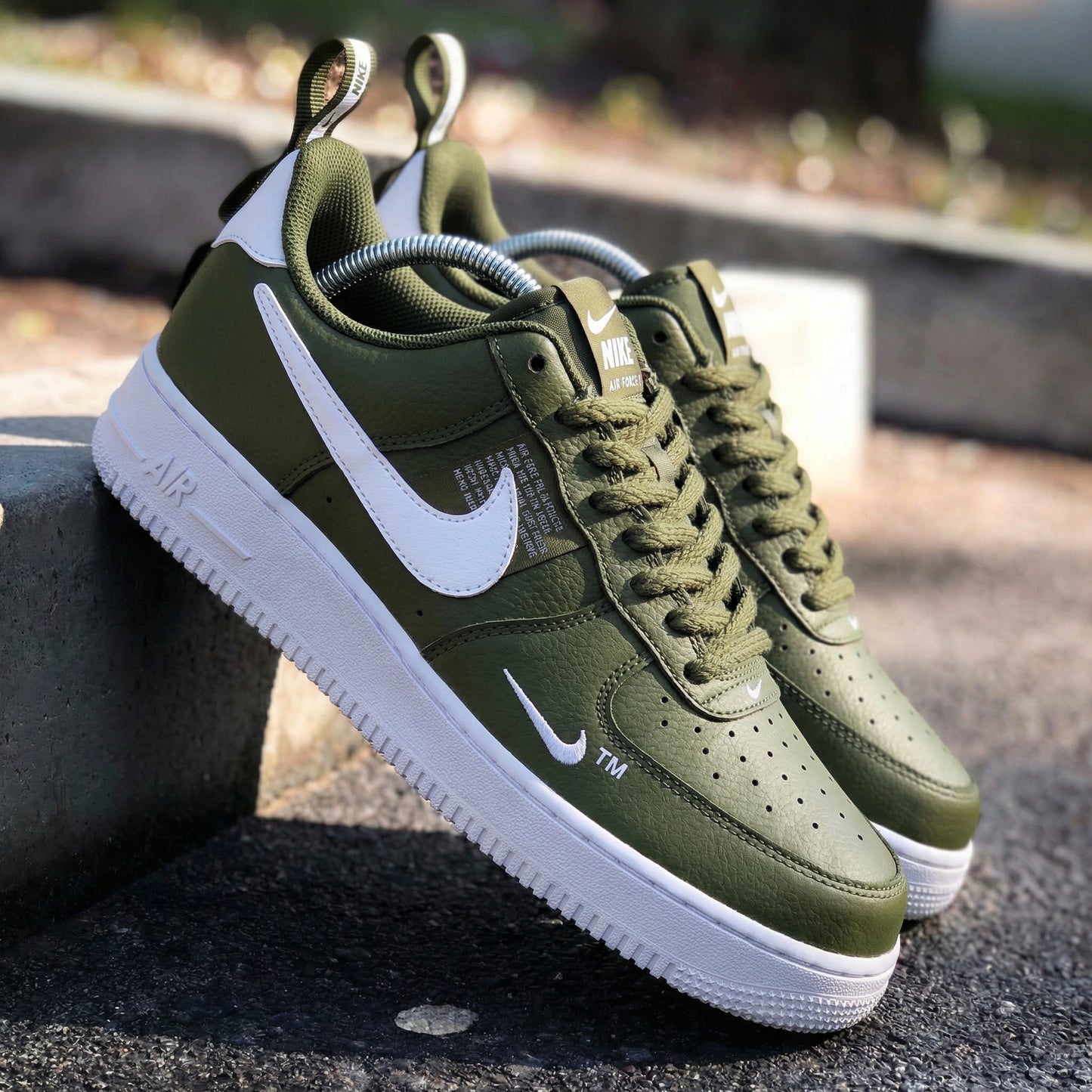 Timeless Medium Olive White Custom AF 1s Shoes