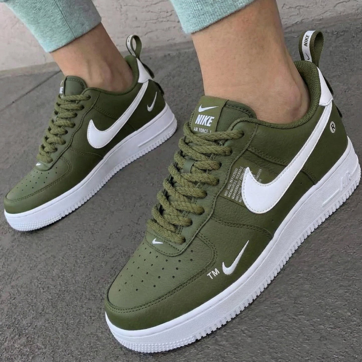 Timeless Medium Olive White Custom AF 1s Shoes