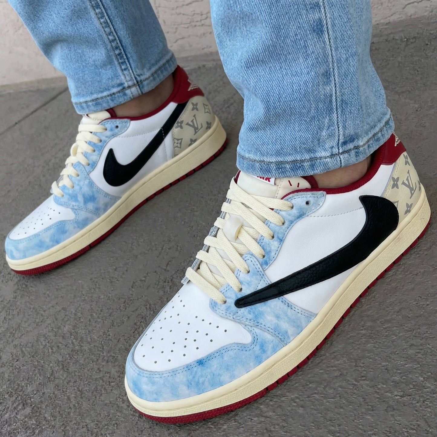 Travis Scott Baby Blue LV Pattern Custom AJ 1s Shoes
