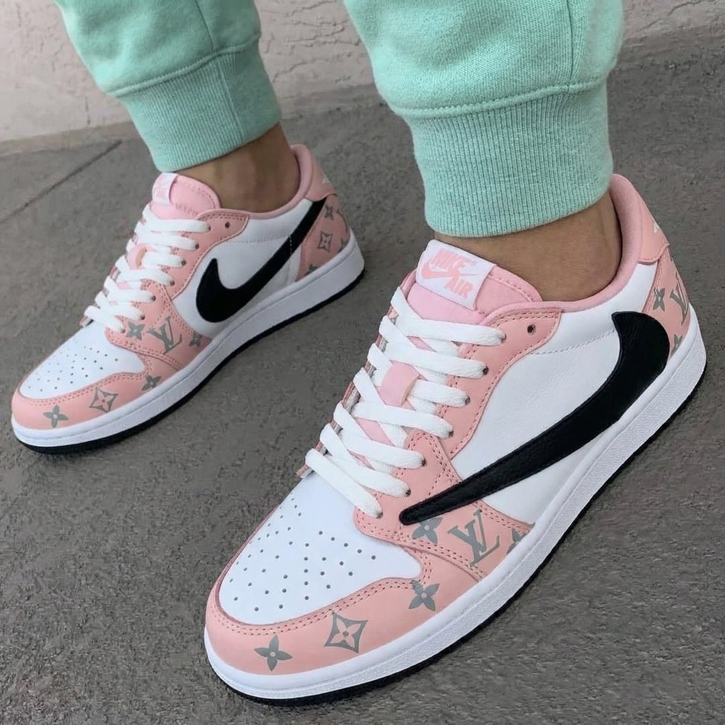 Travis Scott Baby Pink LV Custom AF 1s Shoes