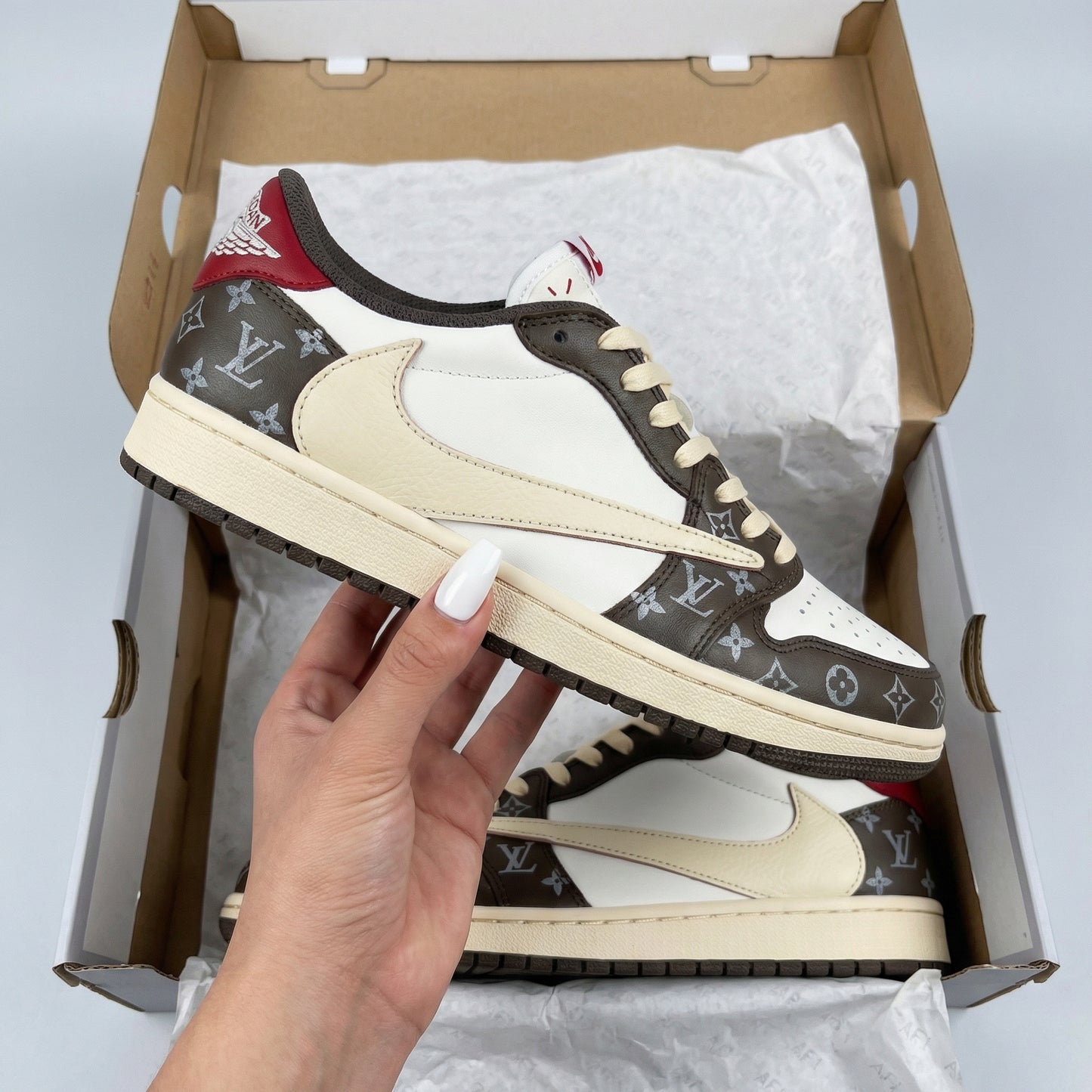 Travis Scott Red Brown LV Custom AJ 1s Shoes