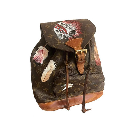 Hand Painted Custom Backpack with Skull & Feather Design