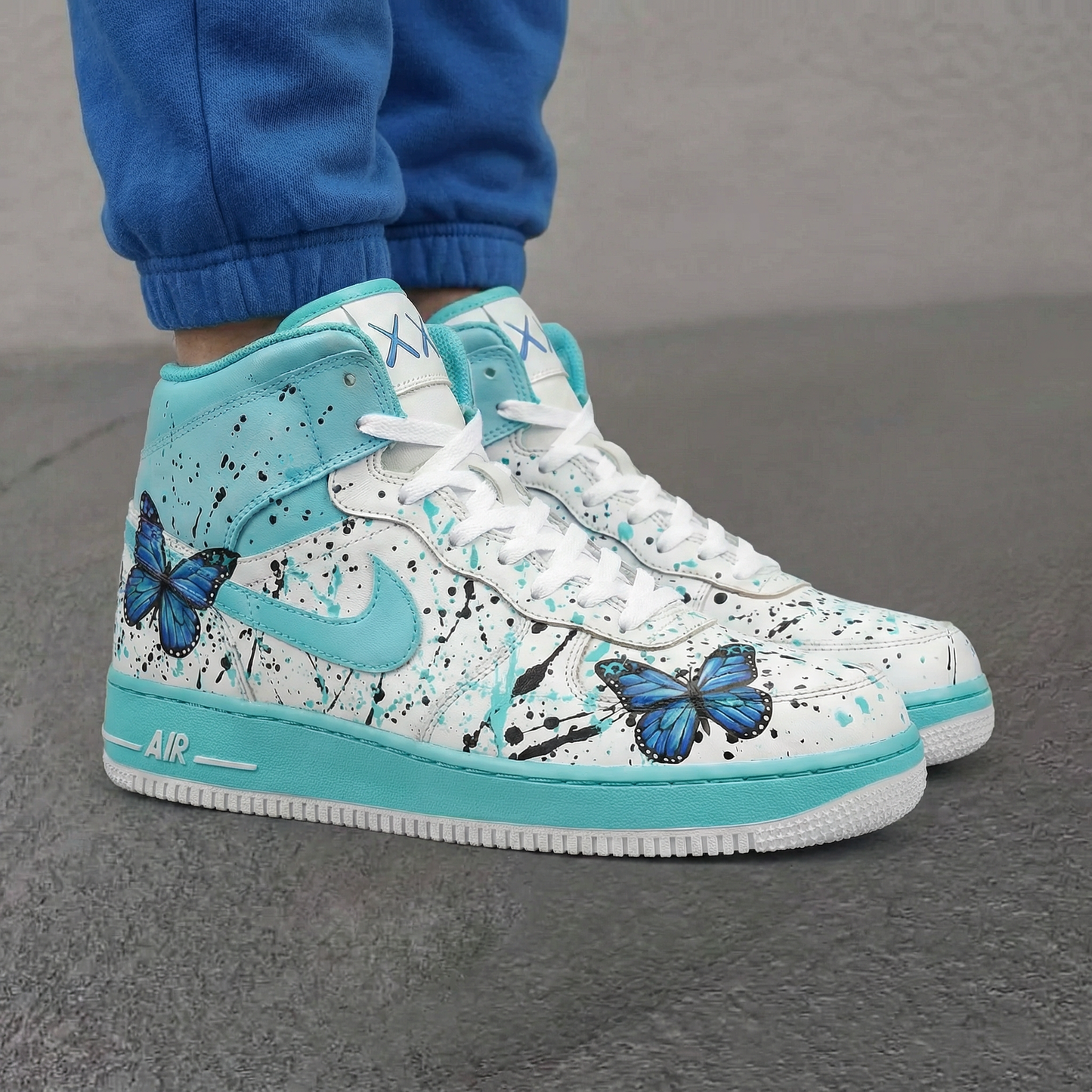 Turquoise Butterfly Splatter Custom AF 1s Shoes
