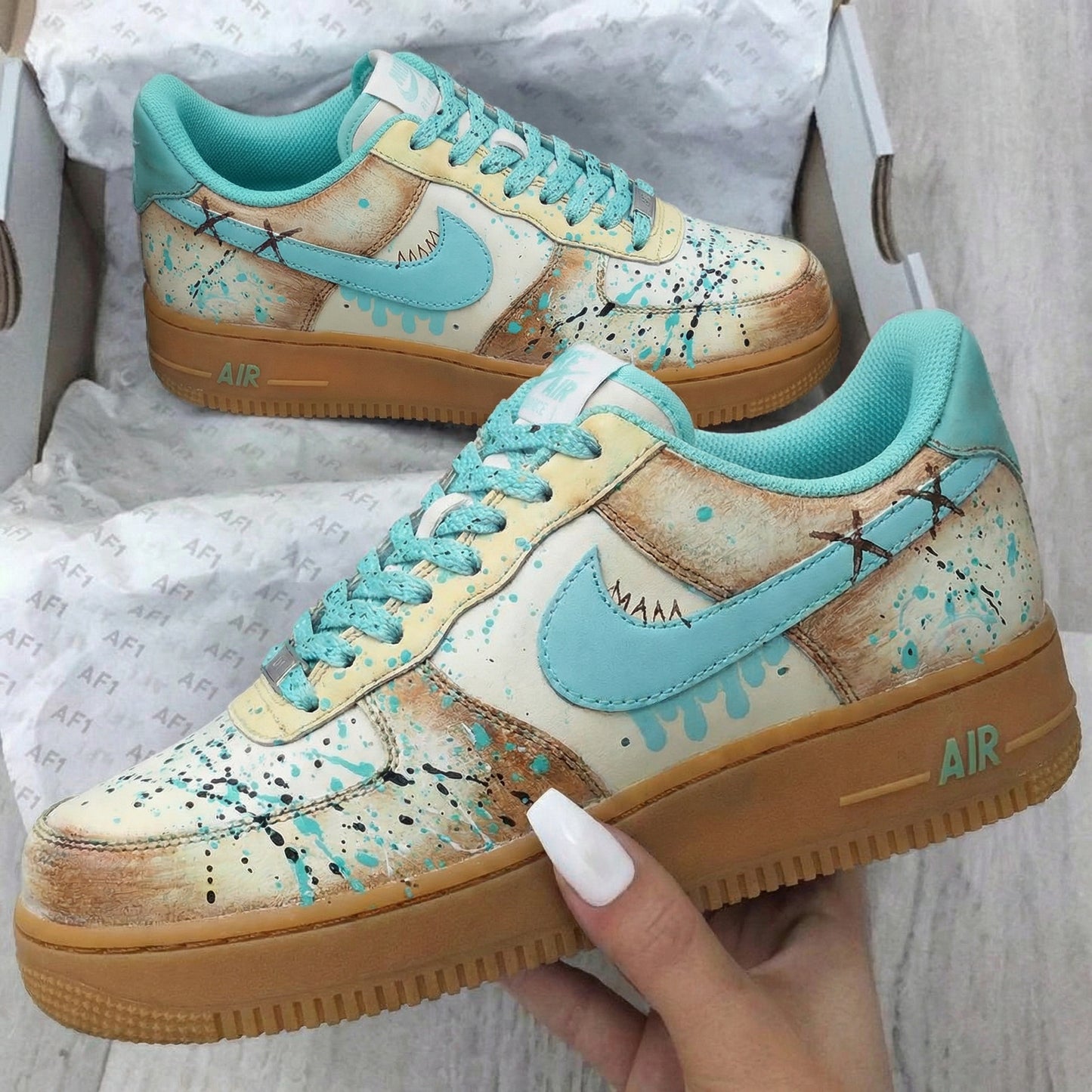 Turquoise Splash Custom AF 1s Shoes