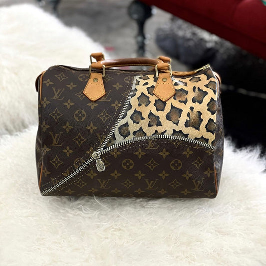 Hand Painted Leopard Print Custom Monogram Top Handle Bag