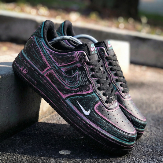 Vibrant Black Pink Teal Swirl Custom AF 1s Shoes