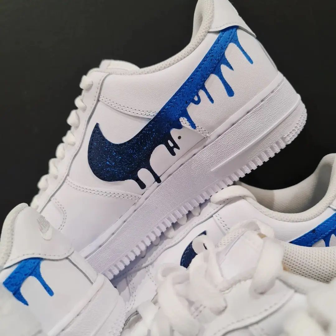 Vibrant Blue Drip Custom AF 1s Shoes