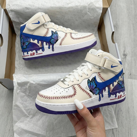 Vibrant Blue Purple Butterflies Custom AF 1s Shoes