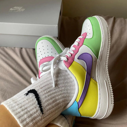 Vibrant Green Pink Yellow Custom AF 1s Shoes