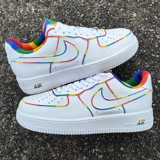 Vibrant Rainbow Accented Custom AF 1s Shoes