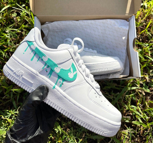 Vibrant Turquoise Teal Dripping Pattern Custom AF 1s Shoes