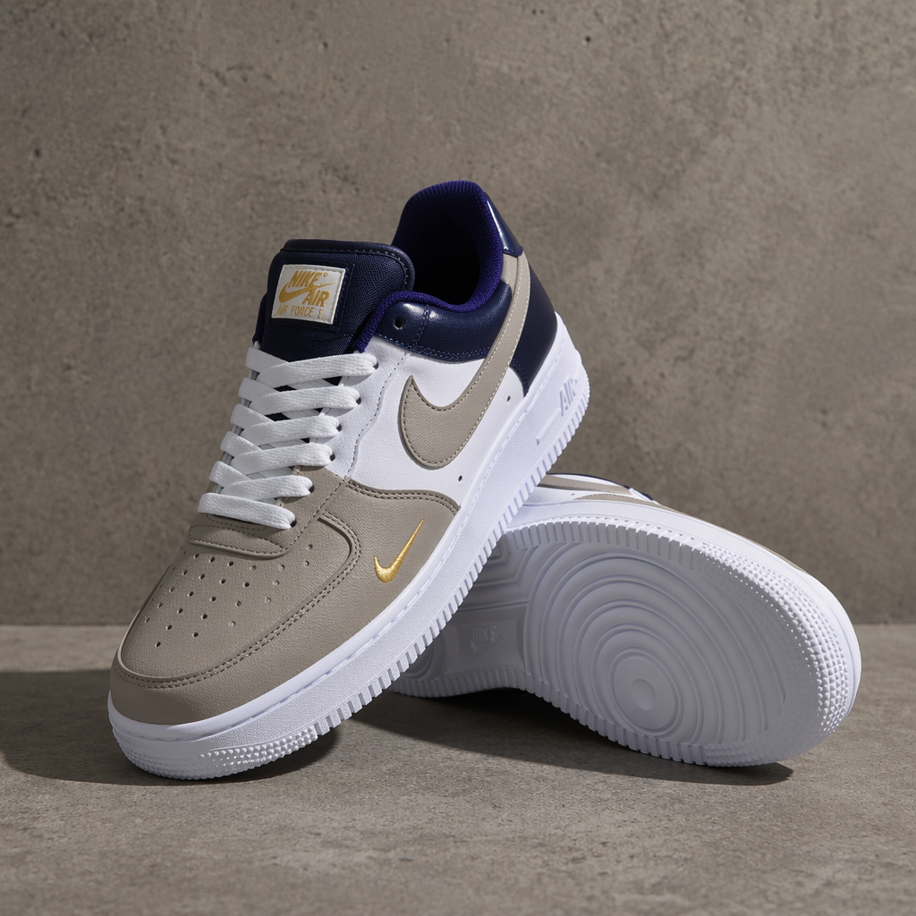 Hand Painted Custom Air Force 1 Gray Navy Sneakers