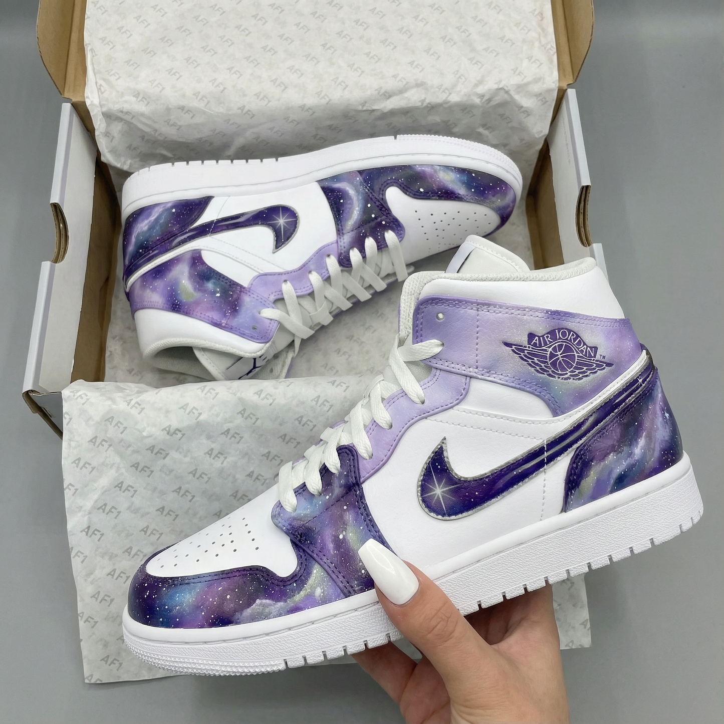 White and Purple Galaxy Custom AJ 1s Shoes