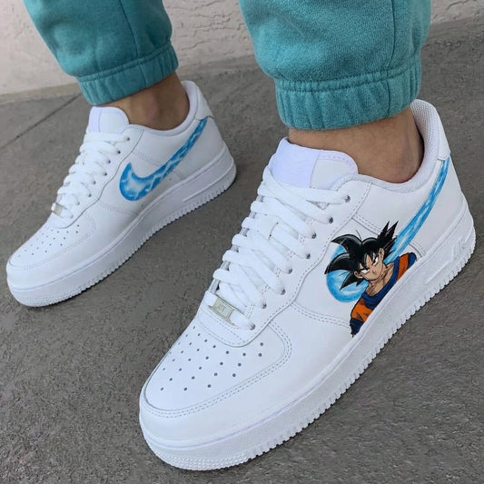 White Baby Blue Dragon Ball Goku Pattern Custom AF 1s Shoes