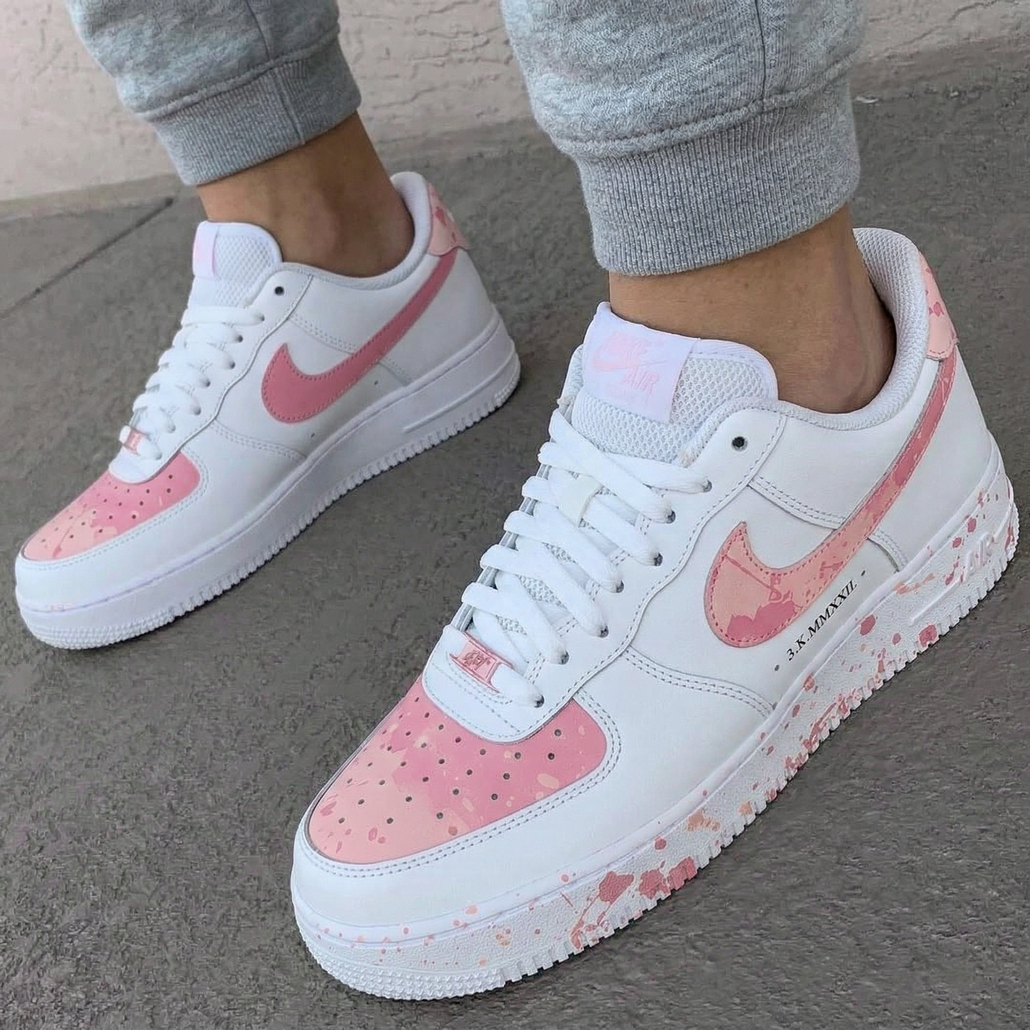 White Baby Pink Paint Splatter Custom AF 1s Shoes