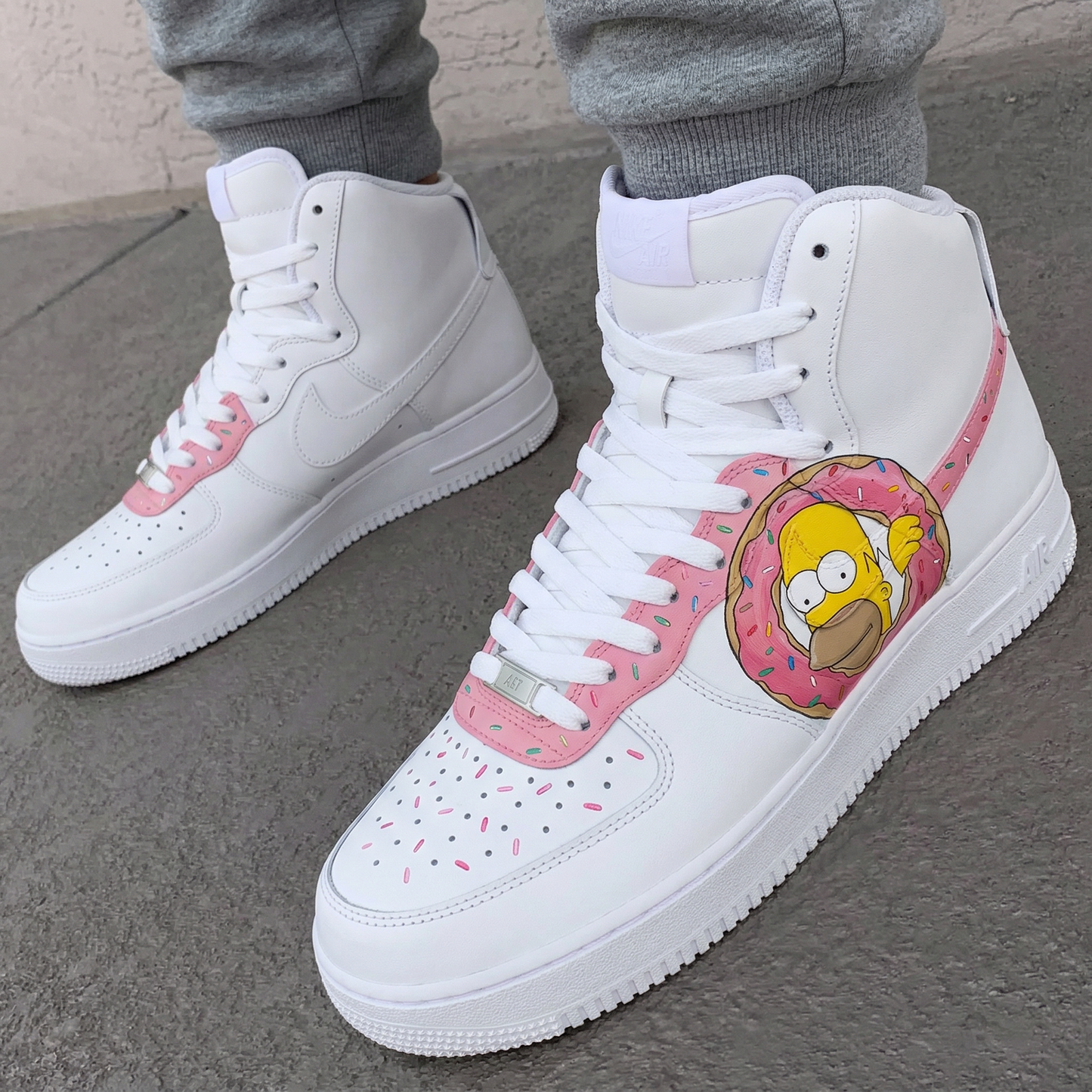 White Baby Pink The Simpsons Donut Custom AF 1s Shoes
