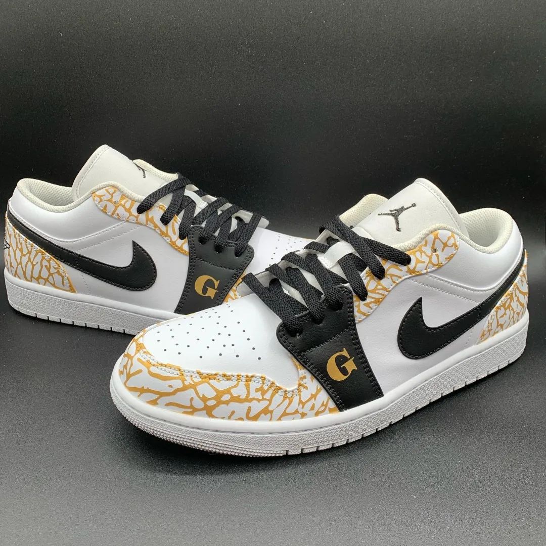White Black Gold GG Crackle Custom AJ 1s Shoes