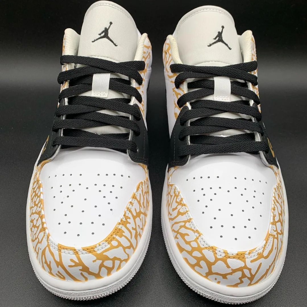 White Black Gold GG Crackle Custom AJ 1s Shoes