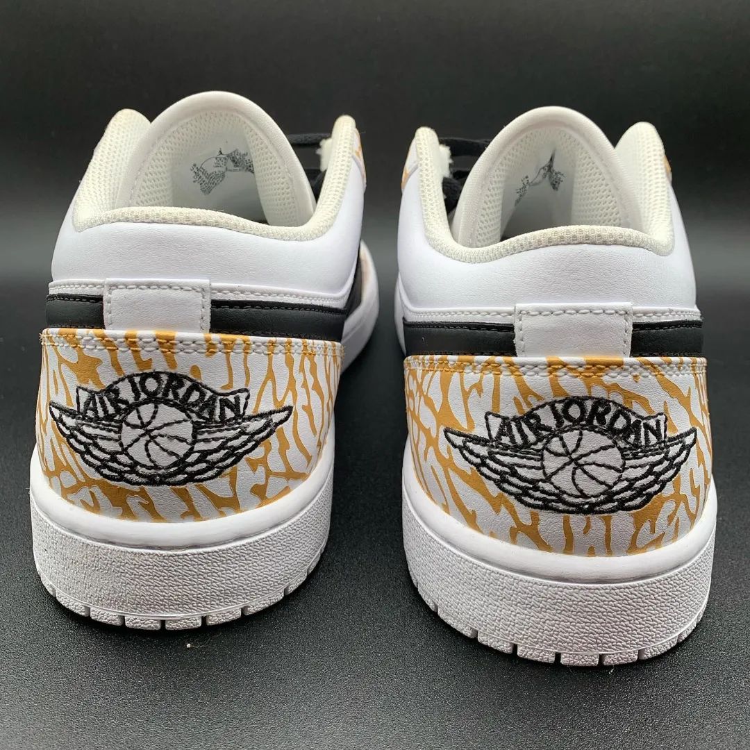 White Black Gold GG Crackle Custom AJ 1s Shoes
