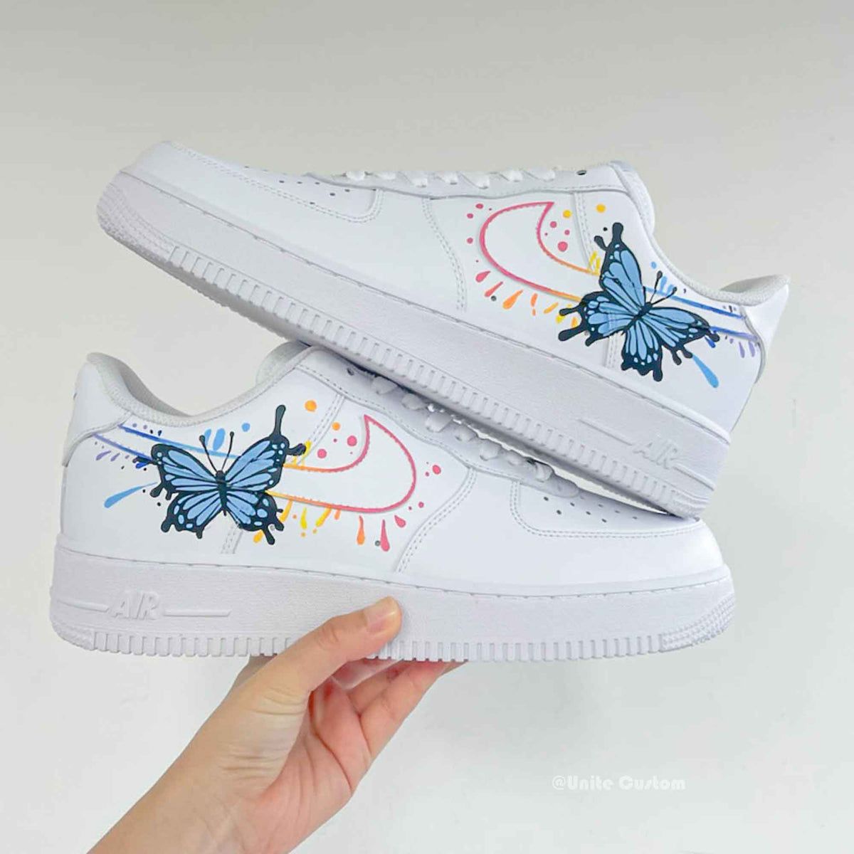 White Blue Butterfly Custom Air Force 1 Shoes