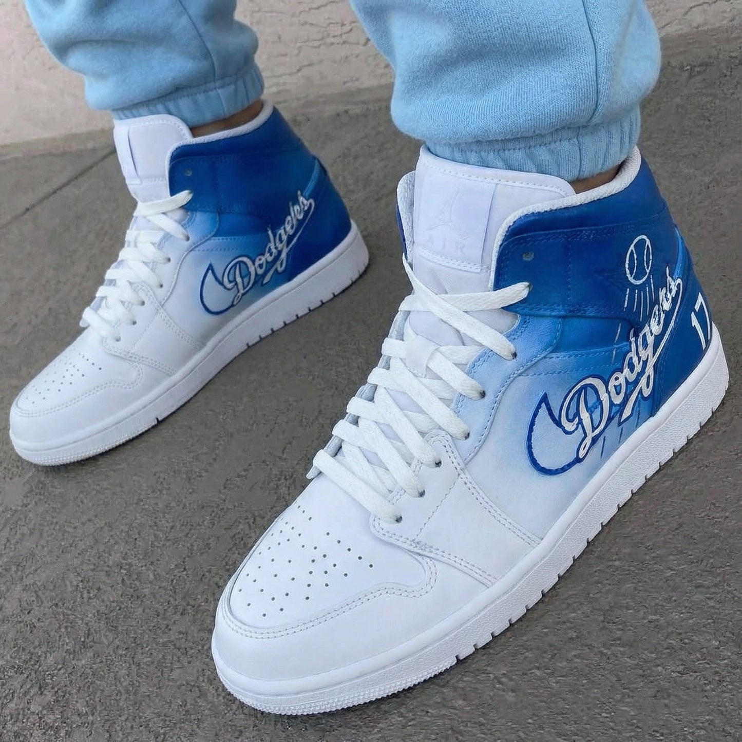 White Blue Los Angeles Dodgers 17 Baseball Letters Custom AJ 1s Shoes