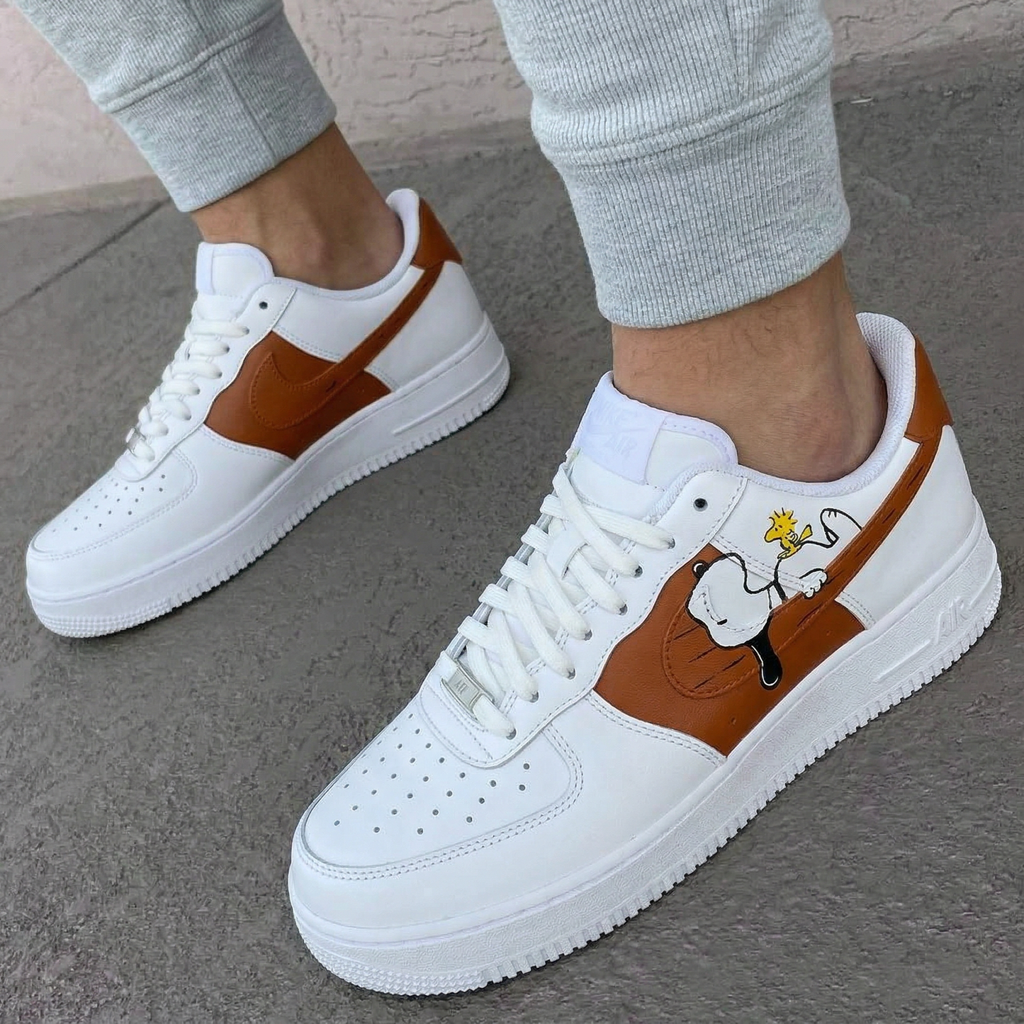 White Brown Snoopy Woodstock Cartoon Custom AF 1s Shoes