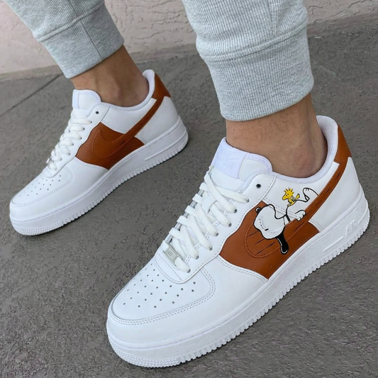 White Brown Snoopy Woodstock Cartoon Custom AF 1s Shoes