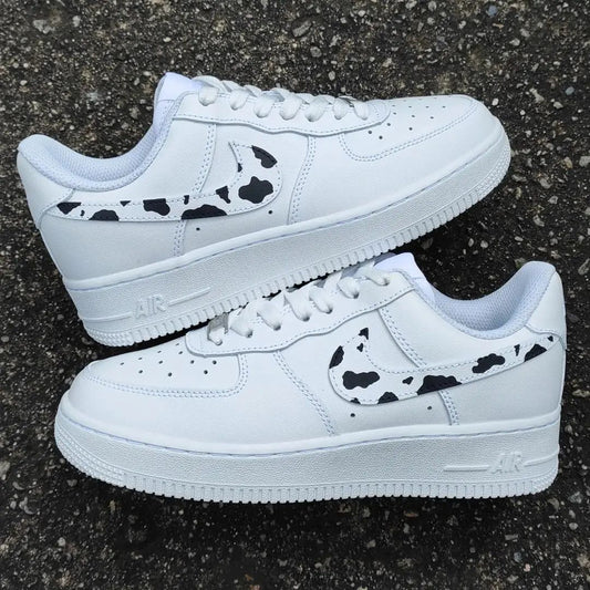 White Cow Print Custom AF 1s Shoes
