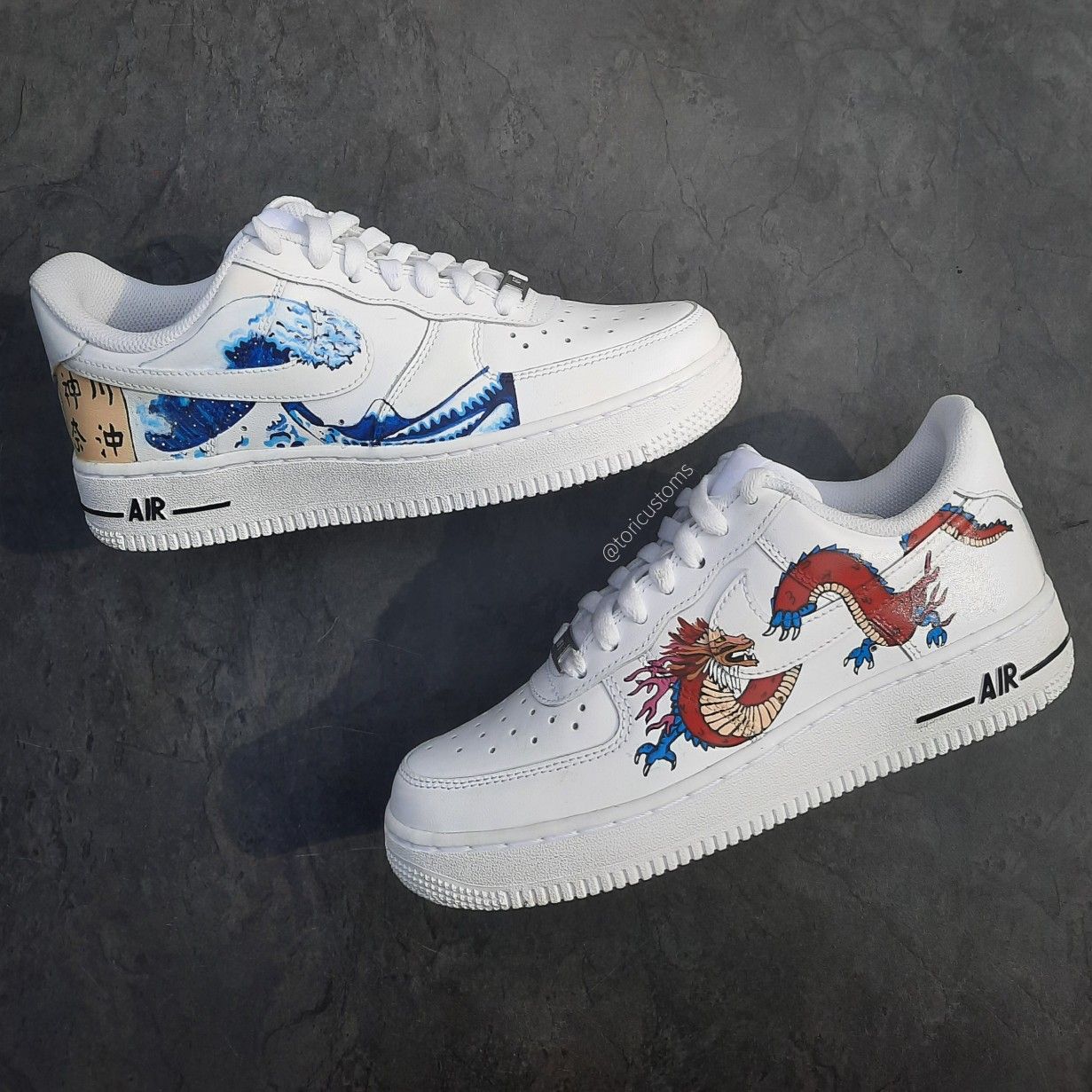 White Dragon And Wave Custom Air Force 1 Shoes