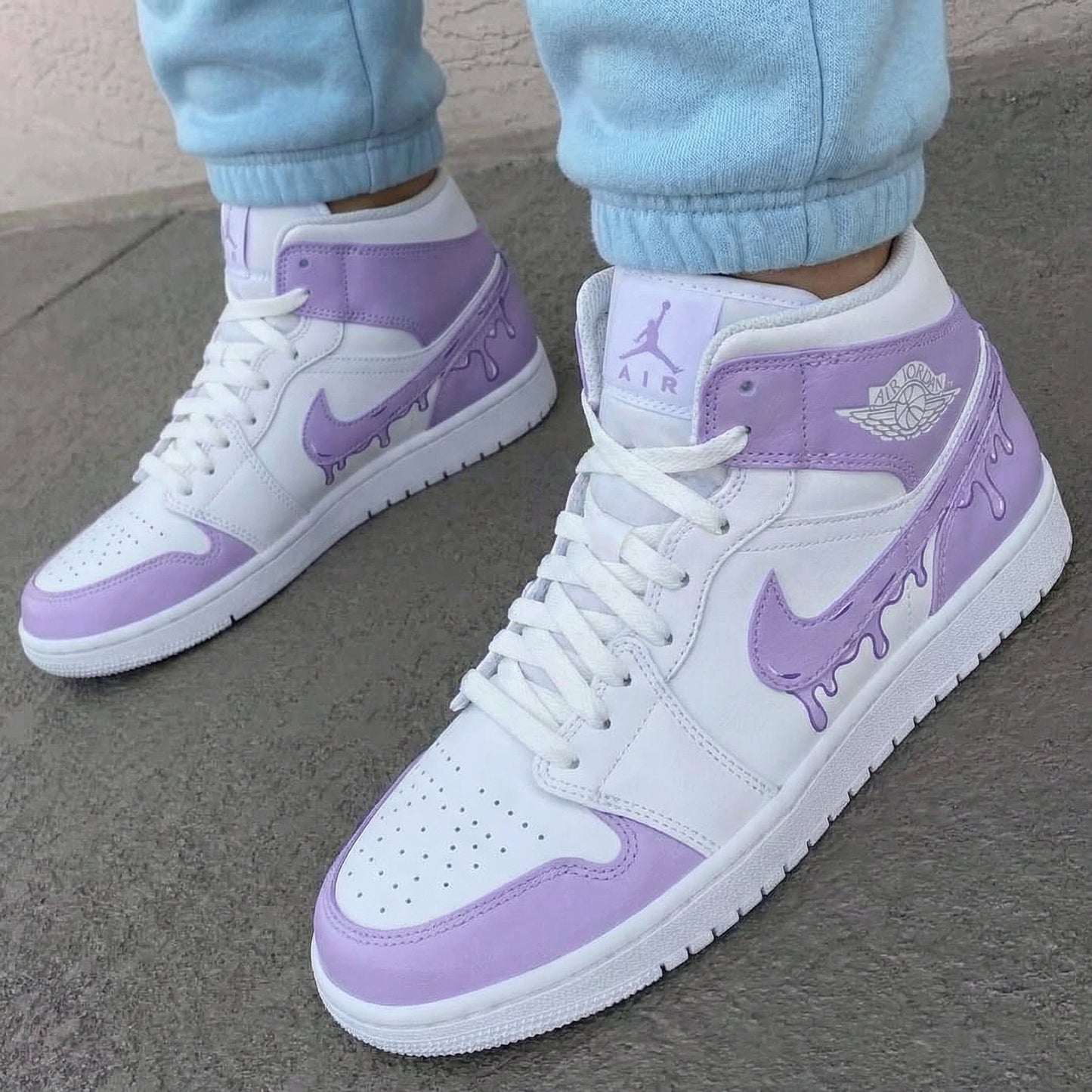 White Lavender Drip Custom AJ 1s Shoes