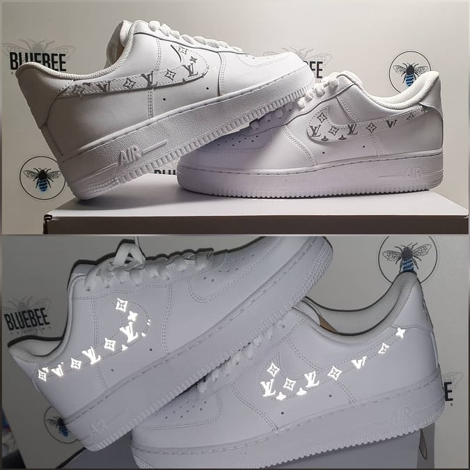 White LV Logo Custom AF 1s Shoes