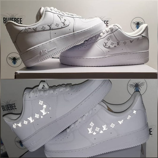 White LV Logo Custom AF 1s Shoes