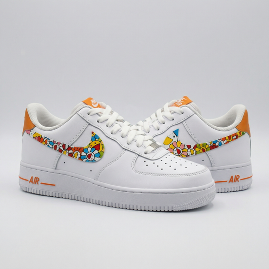 White Orange Multicolor Sunflowers Custom AF 1s Shoes