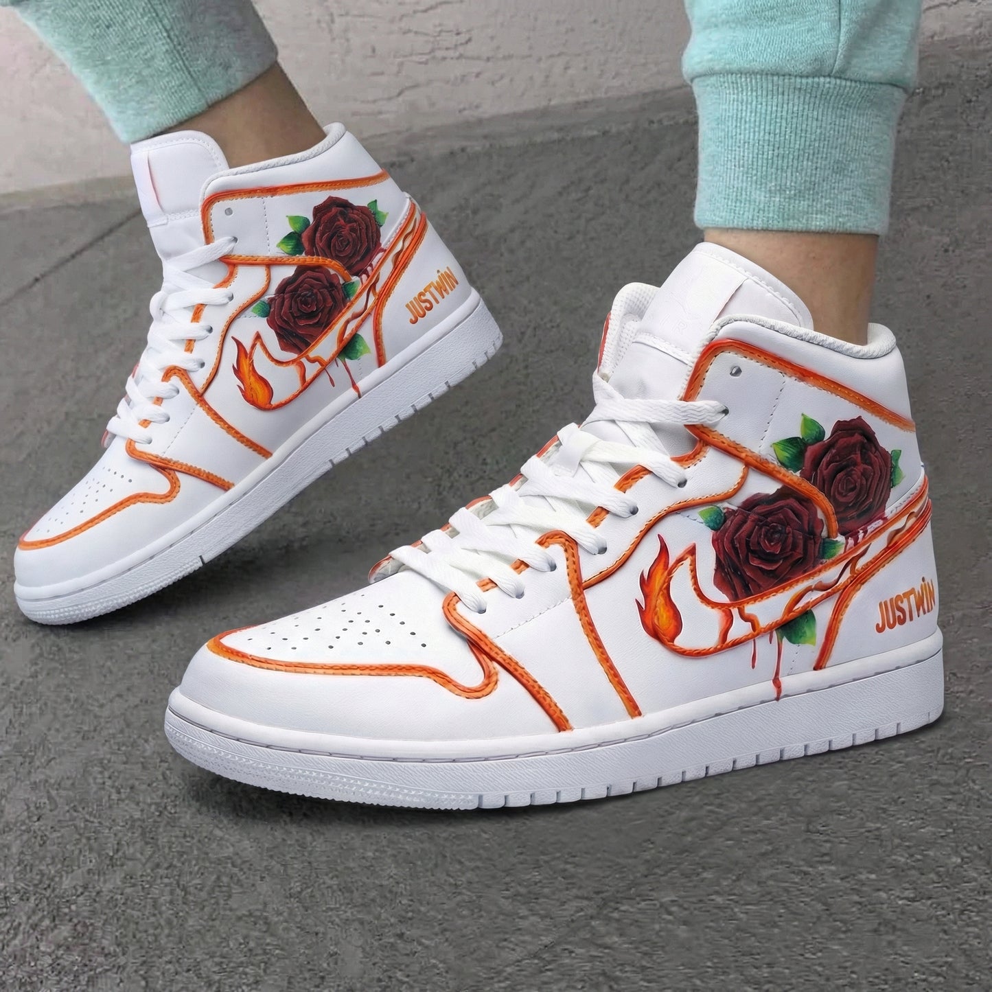 White Orange Rose Custom AJ 1s Shoes