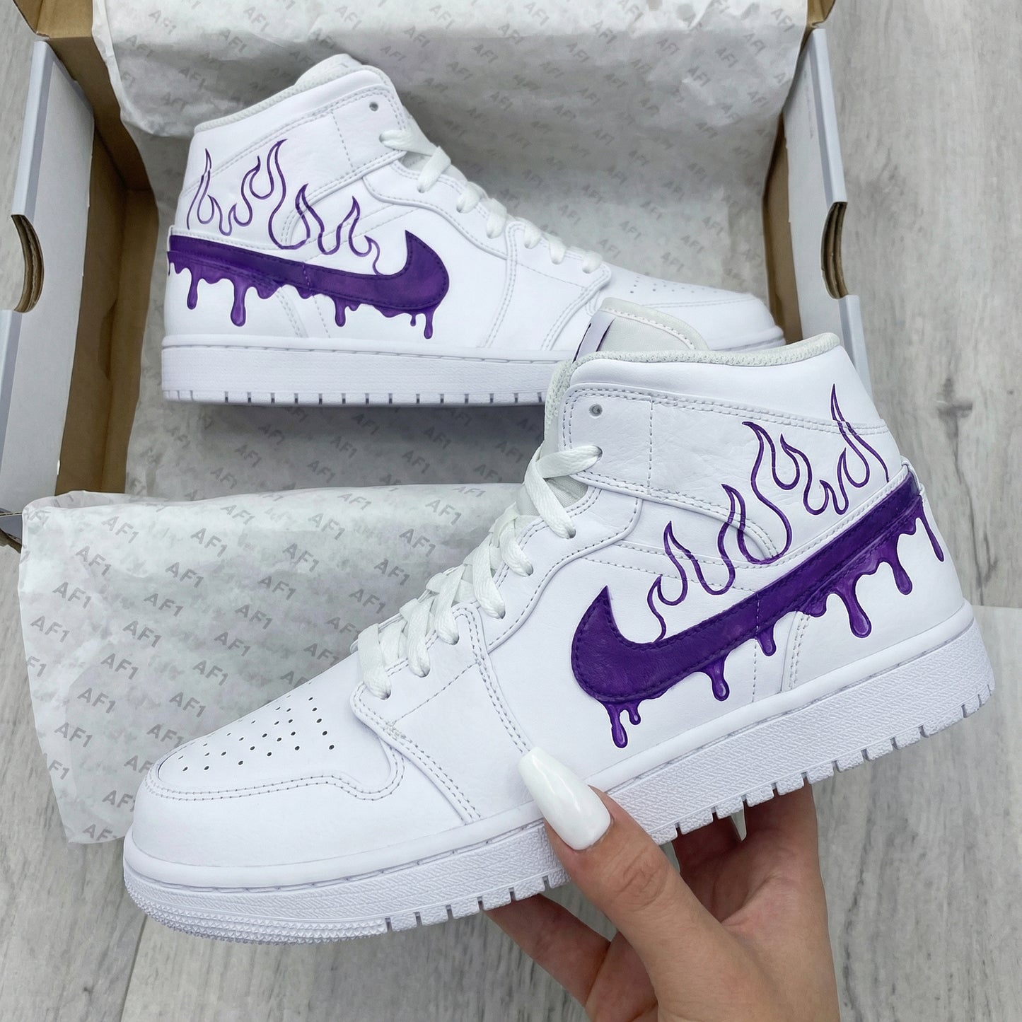 White Purple Flame Drip Custom AJ 1s Shoes