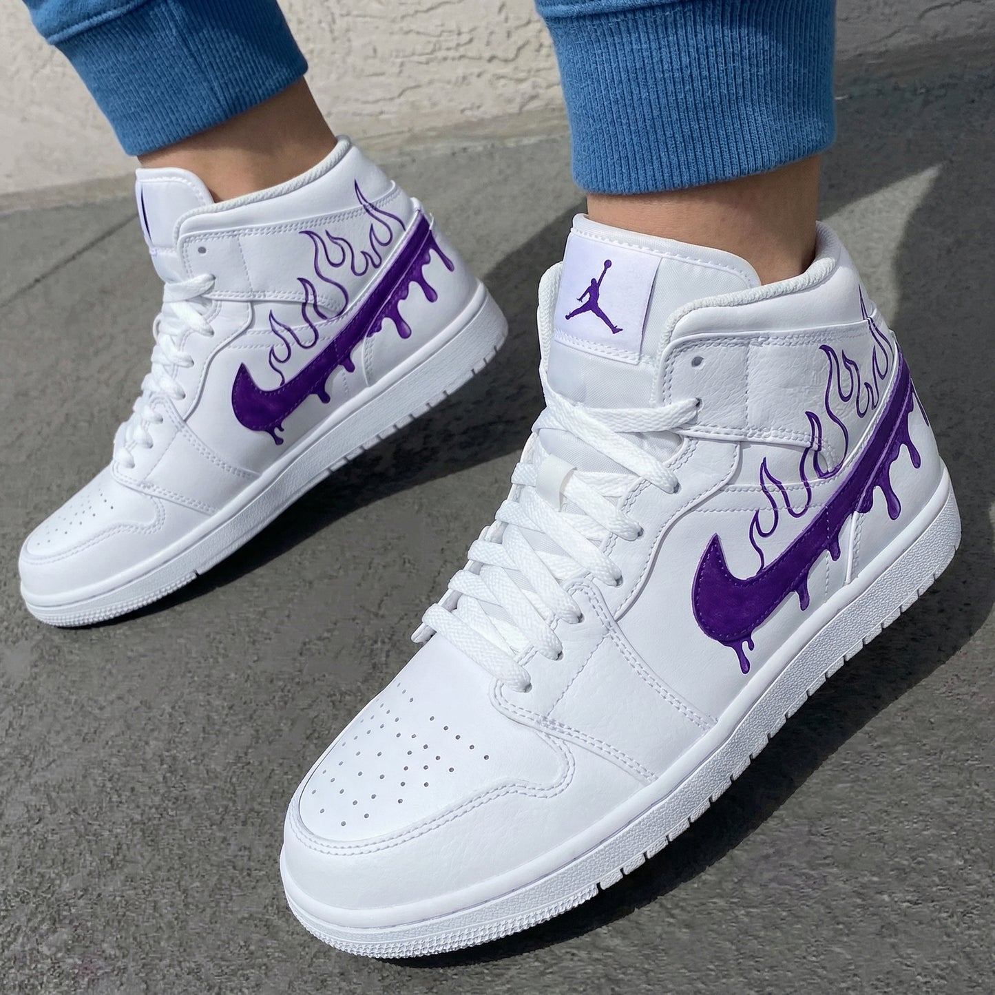 White Purple Flame Drip Custom AJ 1s Shoes